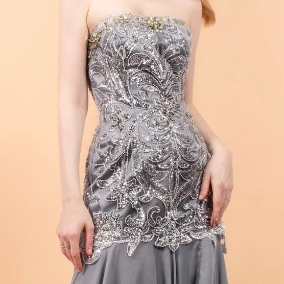 NEW OFF SHOULDER SLEEVELESS A-LINE STRAPLESS EMBROIDERED SEQUINS DRESS GL1147